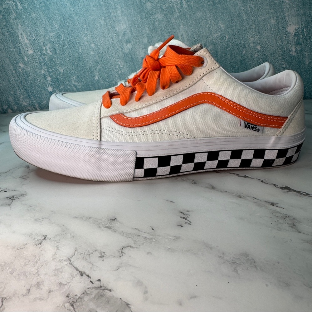 Vans Cream and Orange Checkered Sneakers